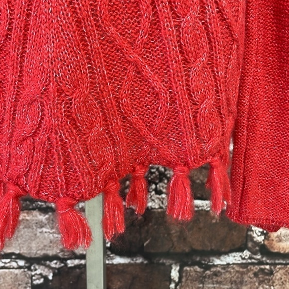 Prana Sweater Women's S Small Red Cable Knit Pullover Long Sleeve Tassles - Picture 10 of 14